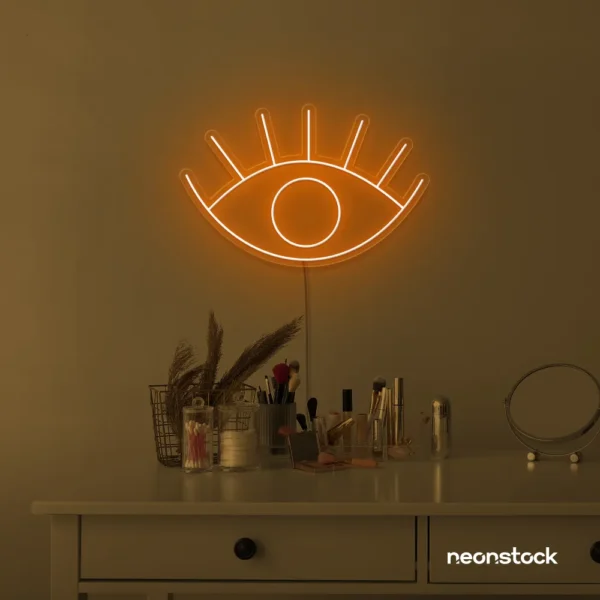 Eyes neon sign in orange for dorm rooms, glam decor, and modern wall art.