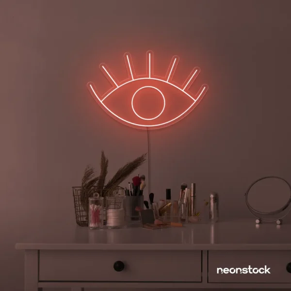 Eyes neon sign in peachy pink for dorm rooms, glam decor, and modern wall art.
