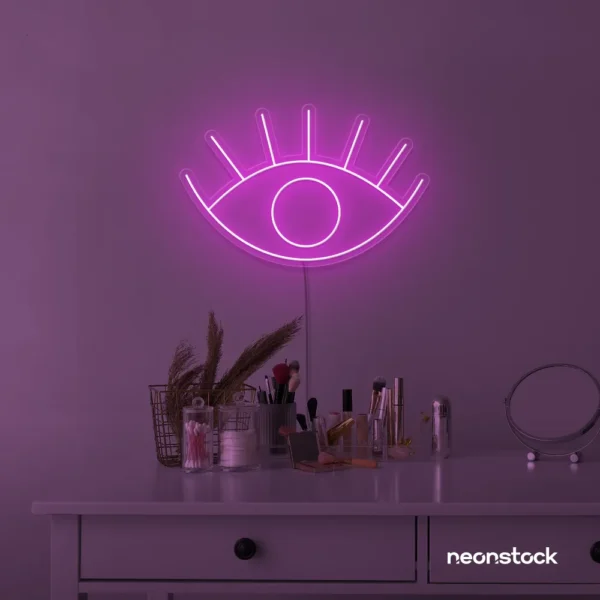Eyes neon sign in pink for dorm rooms, glam decor, and modern wall art.