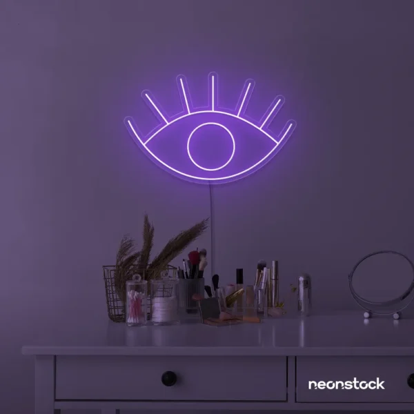 Eyes neon sign in purple for dorm rooms, glam decor, and modern wall art.