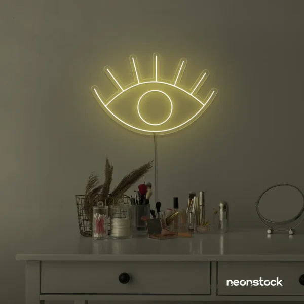 Eyes neon sign in warm white for dorm rooms, glam decor, and modern wall art.