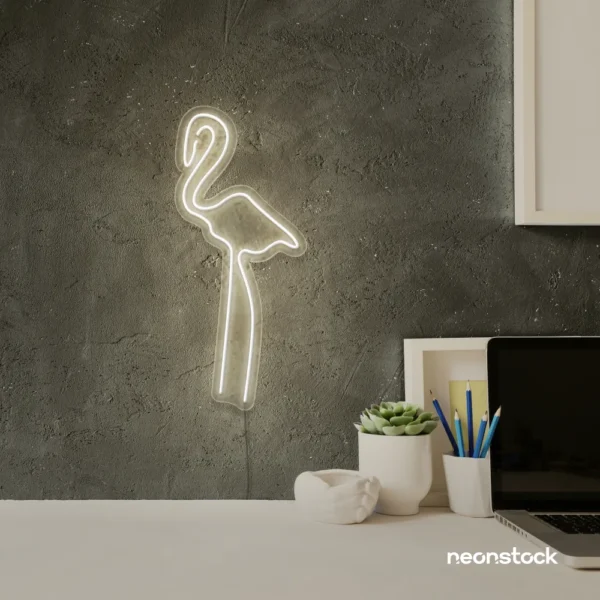 Flamingo neon sign in neutral white for kids room or tropical-themed decor