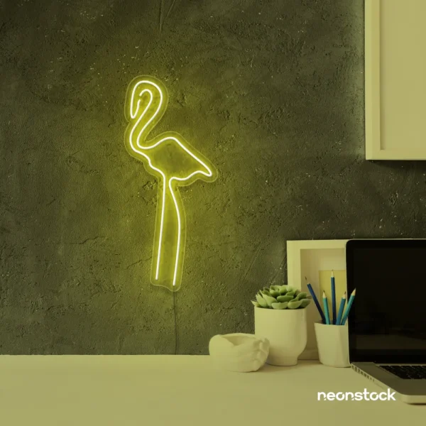 Flamingo neon sign in lemon yellow for kids room or tropical-themed decor