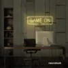 Game On neon sign in warm white for gaming setups, man caves, and kids' rooms.