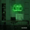 Gaming controller neon sign in deep green for game rooms, stream setups, and kids' walls.