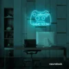 Gaming controller neon sign in mint green for game rooms, stream setups, and kids' walls.
