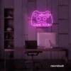 Gaming controller neon sign in pink for game rooms, stream setups, and kids' walls.
