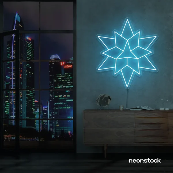 Geometric neon sign in ice blue – stylish LED wall decor for modern interiors.