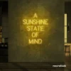 A Sunshine State of Mind neon sign in golden yellow for beachy decor, positive vibes, and cozy spaces.