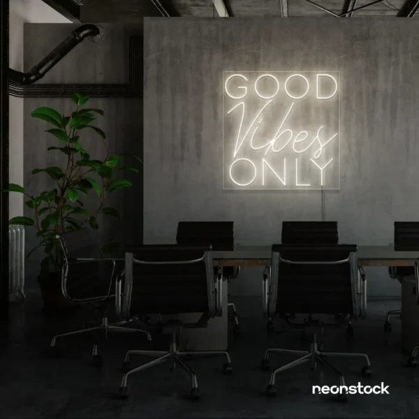 Good Vibes Only neon sign in neutral white for home, bar, or garage wall decor.