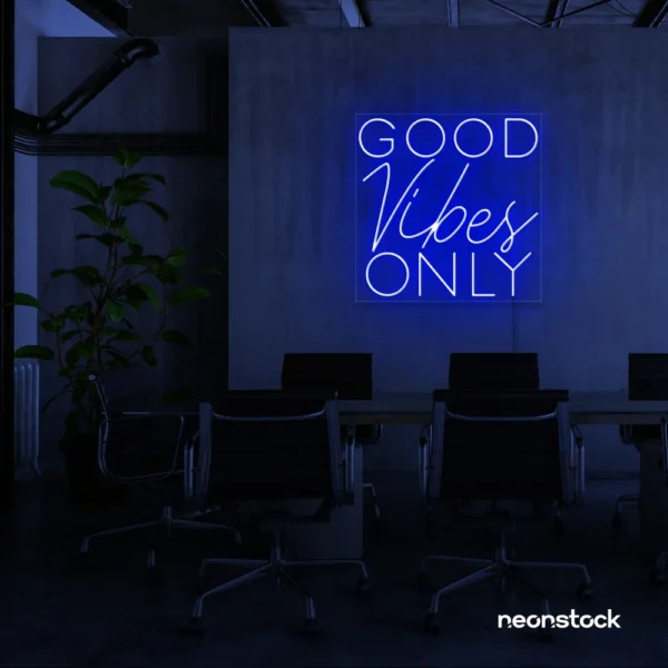 Good Vibes Only neon sign in dark blue for home, bar, or garage wall decor.