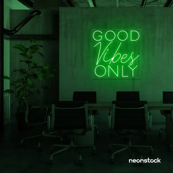 Good Vibes Only neon sign in deep green for home, bar, or garage wall decor.