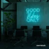 Good Vibes Only neon sign in mint green for home, bar, or garage wall decor.
