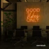 Good Vibes Only neon sign in orange for home, bar, or garage wall decor.