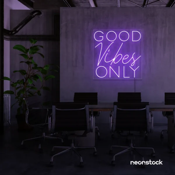 Good Vibes Only neon sign in purple for home, bar, or garage wall decor.