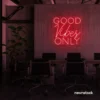 Good Vibes Only neon sign in red for home, bar, or garage wall decor.