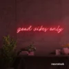 Good Vibes Only neon sign in red for dorm rooms, coffee shops, and positivity-filled spaces.