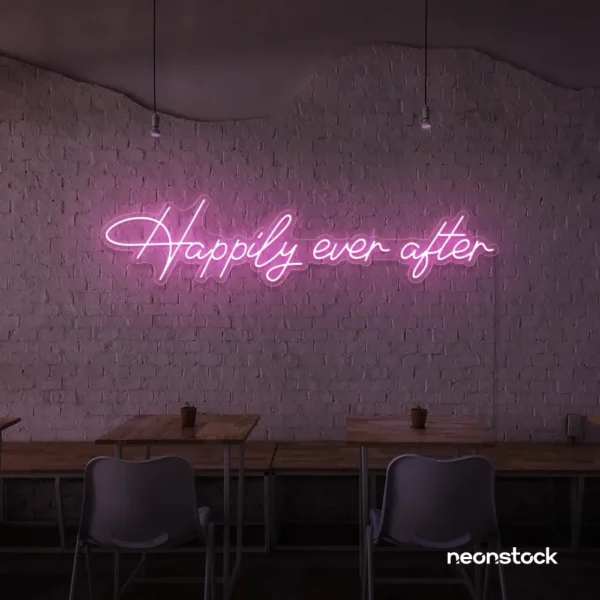 Happily Ever neon sign in baby pink for wedding decor