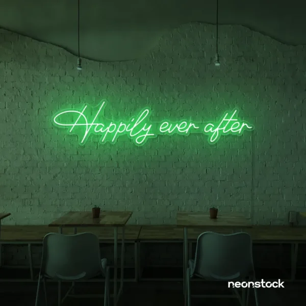 Happily Ever neon sign in green for wedding decor