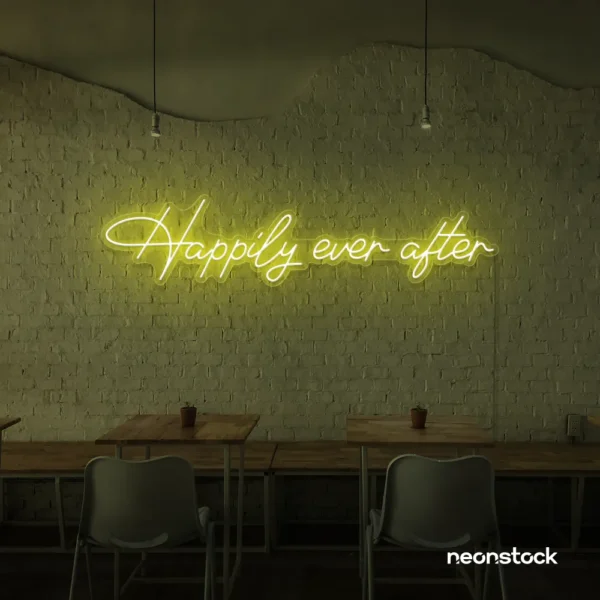 Happily Ever neon sign in lemon yellow for wedding decor