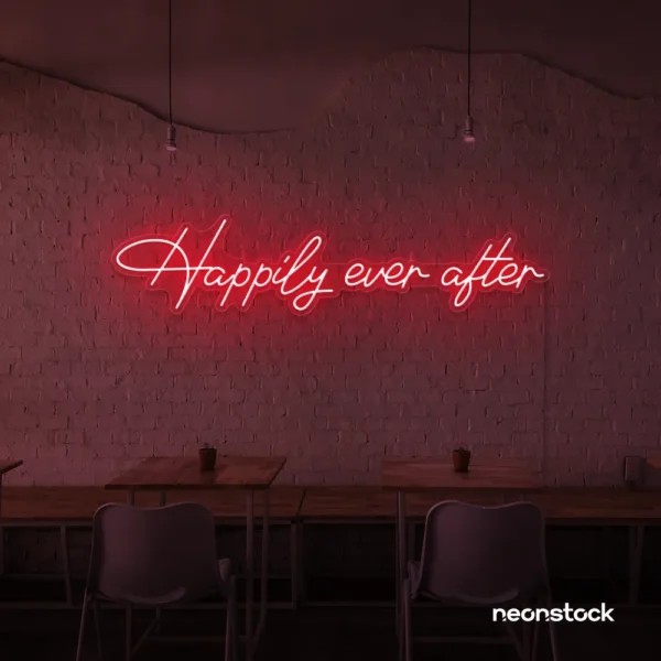 Happily Ever neon sign in red for wedding decor