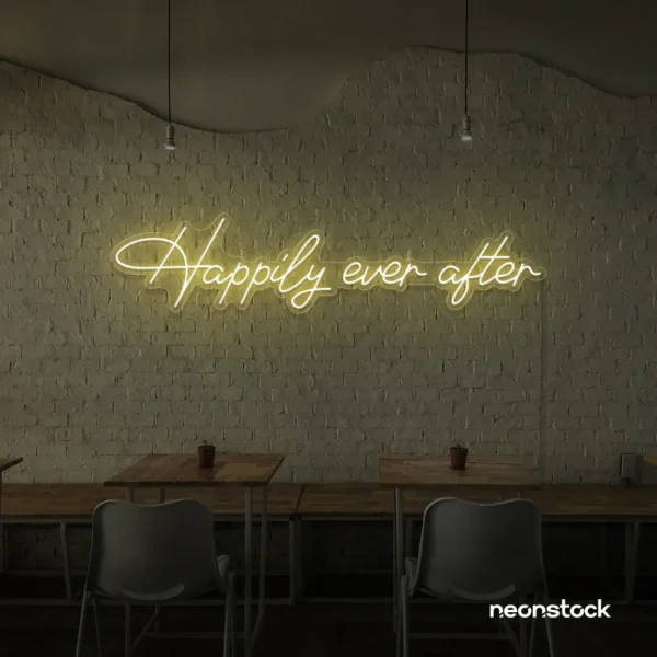 Happily Ever neon sign in warm white for wedding decor