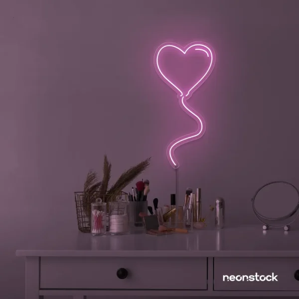 Heart balloon neon sign in baby pink for kids' rooms, Valentine's Day decor, and romantic wall styling.