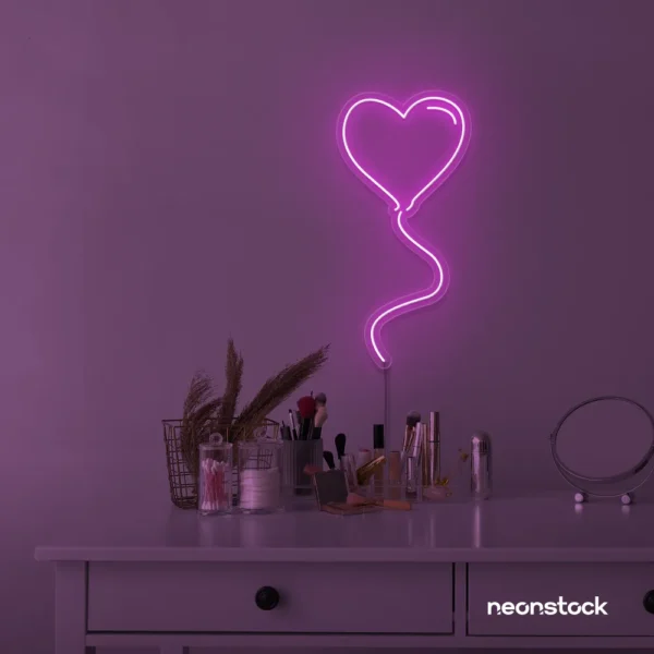 Heart balloon neon sign in pink for kids' rooms, Valentine's Day decor, and romantic wall styling.