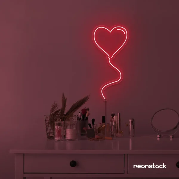 Heart balloon neon sign in red for kids' rooms, Valentine's Day decor, and romantic wall styling.