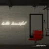 Hello Beautiful neon sign in neutral white for beauty salons, makeup rooms, and glam decor.