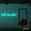 Hello Beautiful neon sign in mint green for beauty salons, makeup rooms, and glam decor.