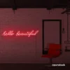 Hello Beautiful neon sign in red for beauty salons, makeup rooms, and glam decor.