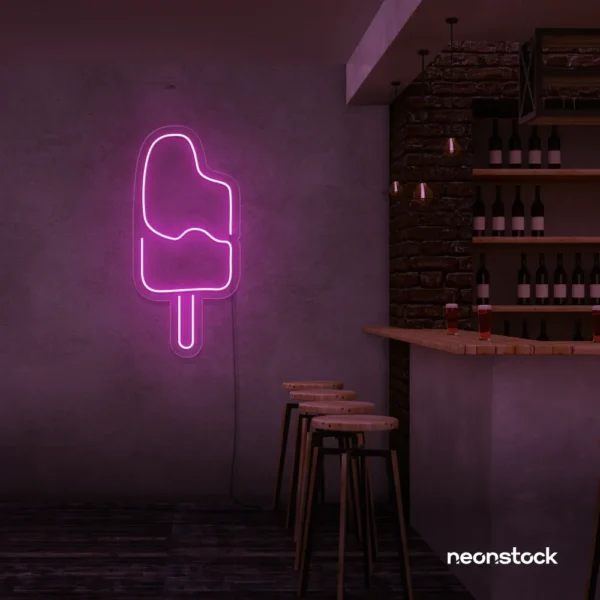 Ice Cream Popsicle neon sign in pink for dessert cafés, ice cream parlors, and playful restaurant decor.