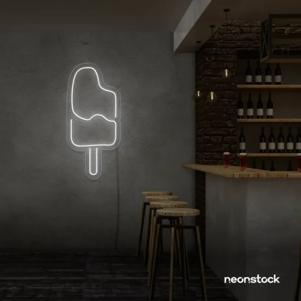 Ice Cream Popsicle neon sign in white for dessert cafés, ice cream parlors, and playful restaurant decor.
