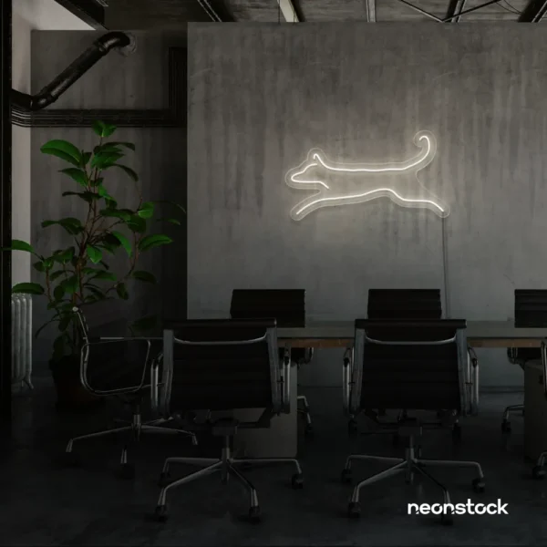 Dog neon sign in orange – playful LED light decor for dog lovers and pet spaces.