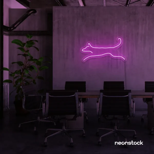 Dog neon sign in purple – playful LED light decor for dog lovers and pet spaces.