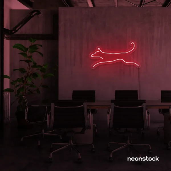 Dog neon sign in red – playful LED light decor for dog lovers and pet spaces.