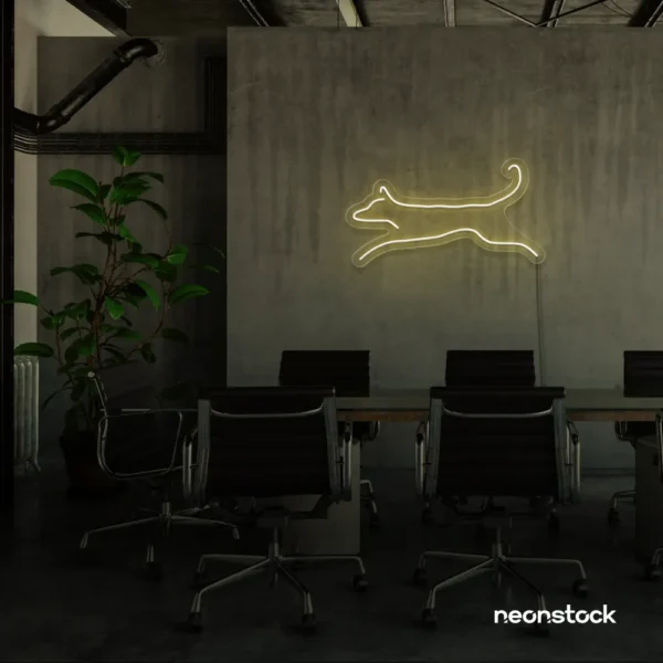 Dog neon sign in warm white – playful LED light decor for dog lovers and pet spaces.