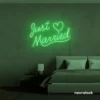 Just Married neon sign in green for wedding decor, bridal shower, reception backdrop