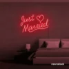 Just Married neon sign in red for wedding decor, bridal shower, reception backdrop