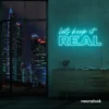 Let's Keep It Real neon sign in mint green for urban decor, creative rooms, and stylish hangouts.