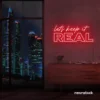 Let's Keep It Real neon sign in red for urban decor, creative rooms, and stylish hangouts.