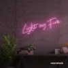 Light My Fire neon sign in baby pink for romantic decor, couple bedrooms, and Valentine’s ambiance.