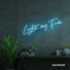 Light My Fire neon sign in ice blue for romantic decor, couple bedrooms, and Valentine’s ambiance.
