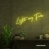 Light My Fire neon sign in lemon yellow for romantic decor, couple bedrooms, and Valentine’s ambiance.