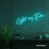 Light My Fire neon sign in mint green for romantic decor, couple bedrooms, and Valentine’s ambiance.