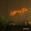 Light My Fire neon sign in orange for romantic decor, couple bedrooms, and Valentine’s ambiance.