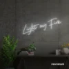Light My Fire neon sign in white for romantic decor, couple bedrooms, and Valentine’s ambiance.