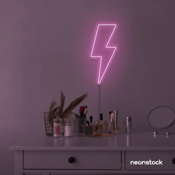 Lightning bolt neon sign in baby pink for modern wall decor