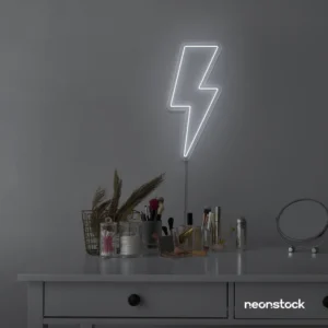 Lightning bolt neon sign in white for modern wall decor